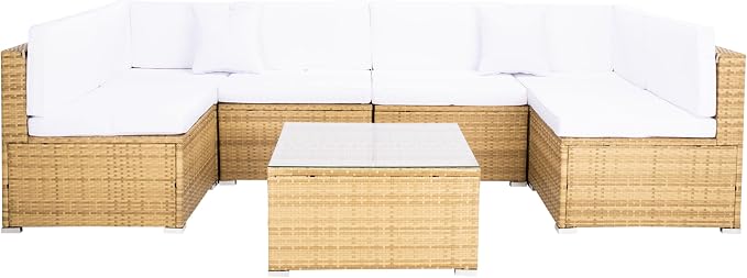 SAFAVIEH Outdoor Collection Diona Natural/White Wicker Conversation Patio Set by SAFAVIEH