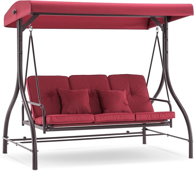 MCombo 3-Seat Outdoor Patio Swing Chair, 2-in-1 Convertible Porch Swing Glider by MCombo