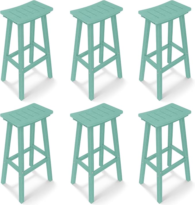 Outdoor Bar Stools Set of 6, 29 Inch All-Weather HDPE Bar Height Chairs by KULAMOONLIFEHOUSE