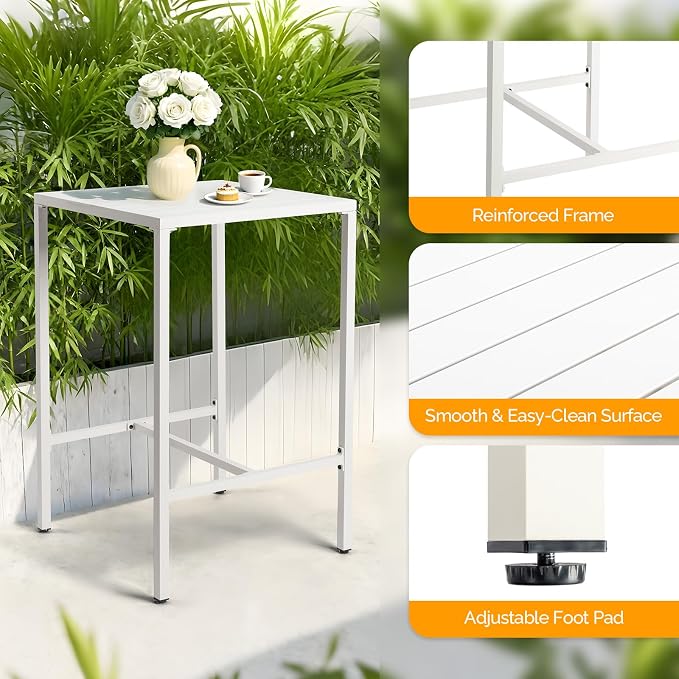 VINGLI 3-Piece Outdoor Bar Set, Aluminum Bar Height Table & 2 Chairs - Image 4
