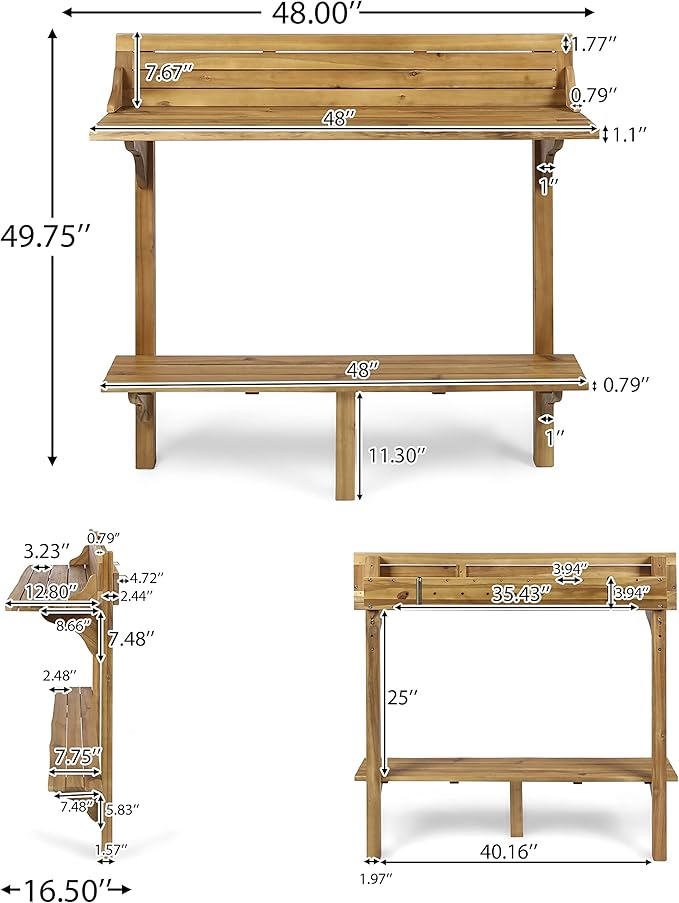 Christopher Knight Home Caribbean Outdoor Acacia Wood Balcony Bar Table - Image 3