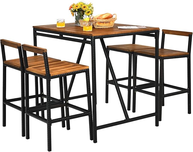 HAPPYGRILL 5 Pieces Patio Bar Table Set by HAPPYGRILL