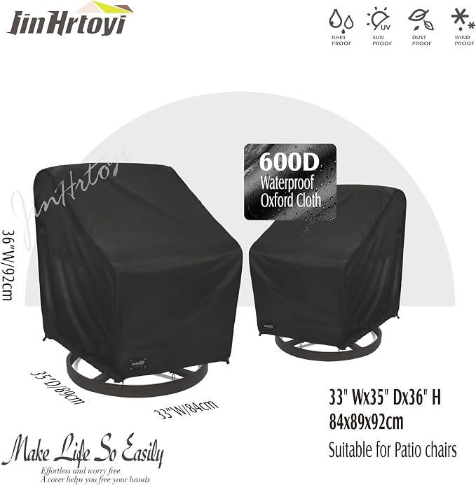 JinHrtoyi Outdoor Chair Covers 2 Pack, 33Wx35Dx36H inches Patio Chair Cover - Image 2