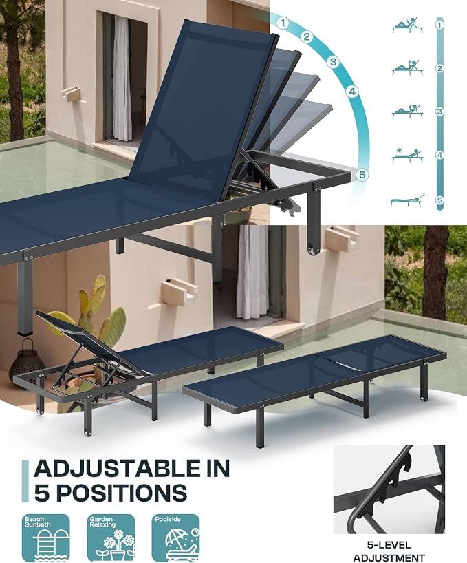 Aluminum Outdoor Lounge Chairs Set of 2, Pool Lounge Chairs - Image 5