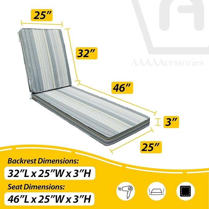AAAAAcessories Outdoor Chaise Lounge Cushions, Fade-Resistant, Waterproof Patio - Image 5