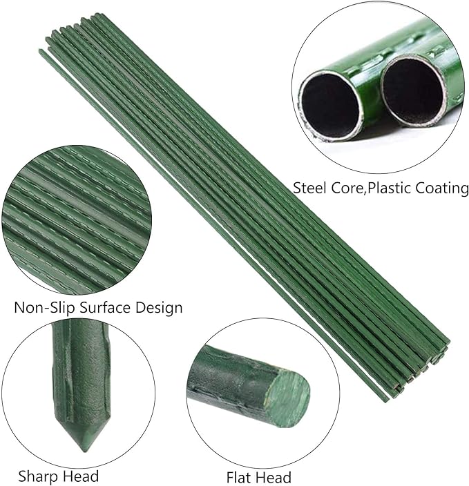 Garden Plant Stakes 24 Inch 2Ft Steel Plant Stick Support, 25 Pack Tomato Stakes - Image 5