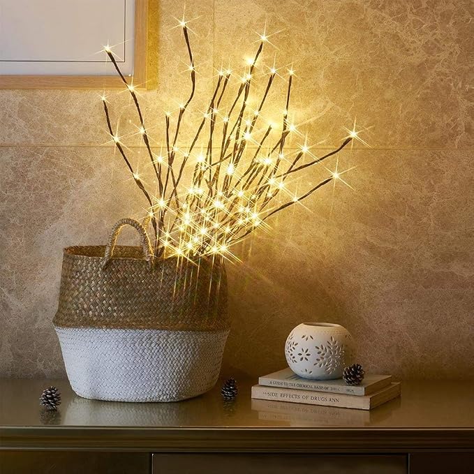 Vanthylit Set of 2 3PK 30" Brown Lighted Twig Stakes 120 Warm White Pathway - Image 9