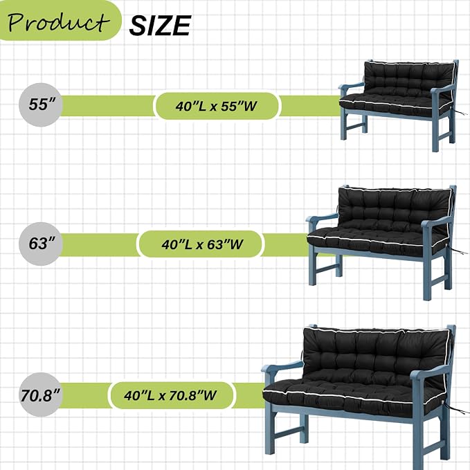 Waterproof Porch Swing Cushion Replacement, Thick 4" 2–3 Seat Outdoor Swing - Image 7