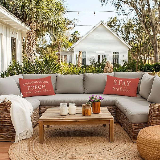 PANDICORN Welcome to Our Porch Stay Awhile Outdoor Lumbar Decorative Throw - Image 3