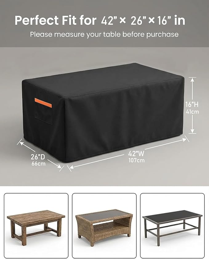 Patio Coffee Table Cover, Waterproof Outdoor Furniture Cover Heavy Duty 600D - Image 3