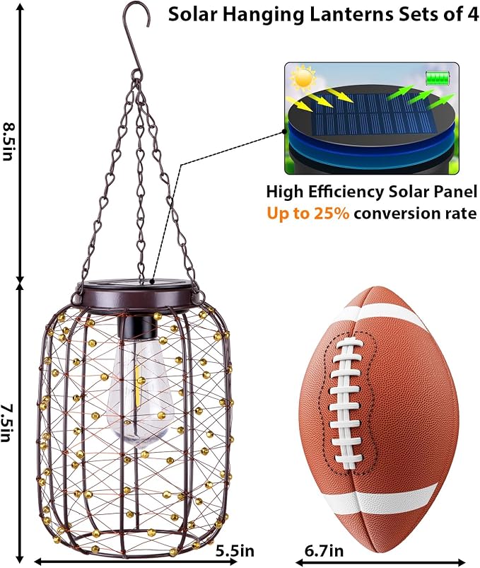 Hanging Solar Lanterns Outdoor Waterproof, Vintage Copper Hanging Lantern Lights - Image 5