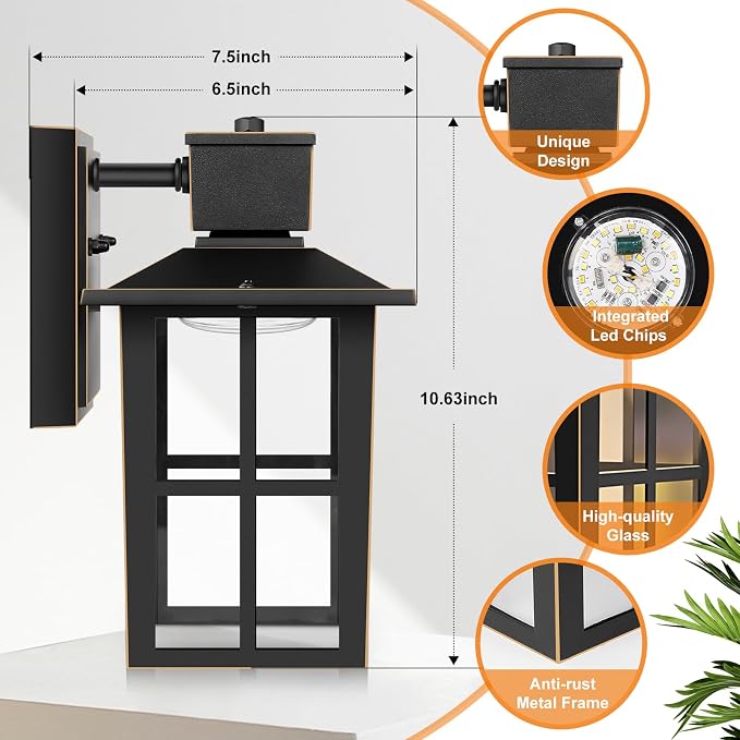 Brightever Outdoor Wall Lantern, 10W LED Exterior Waterproof WallSconce Light - Image 2