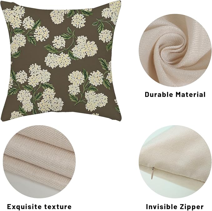 Brown Spring Pillow Covers 20x20 Inch 2 Pcs Green Yellow Hydrangea Flower Decor - Image 7