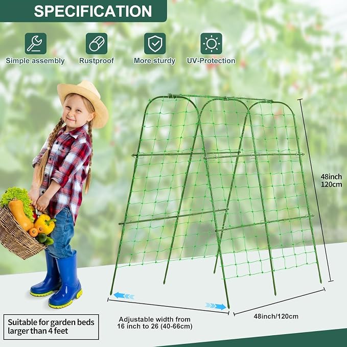 Garden Cucumber Trellis for Climbing Plants Outdoor, 48x48inch U-Shape Arch - Image 5