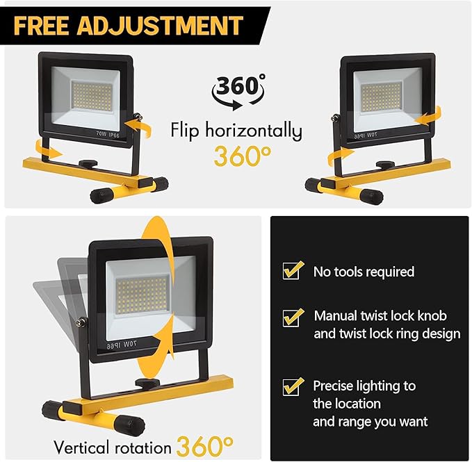 22000 Lumen Work Lights with Stand, 2 Adjustable Head LED Work Light, with - Image 3