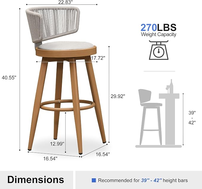 PURPLE LEAF Outdoor Bar Stools Set of 2 30 Inch Patio Swivel Bar Stool Chairs - Image 2