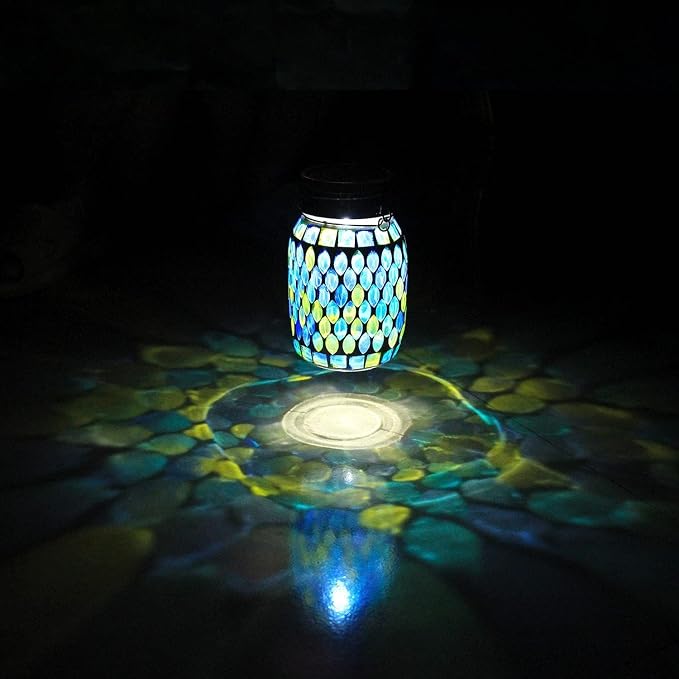 Solar Mosaic 2pack Outdoor Waterproof Cool Blue Mosaic jar Decor Christmas Gifts - Image 6