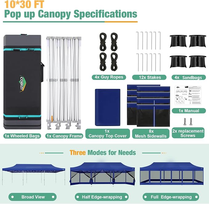 COBIZI 10x30 Canopy Tent, Heavy Duty Pop up Canopy - Image 5