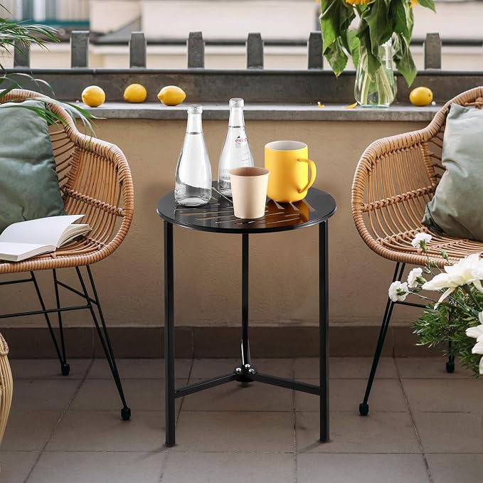 Party Zealot Set of 2 Small Round Metal Side Tables 13 Inches Black Outdoor End - Image 2