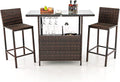 Tangkula Outdoor Bar Set, 3 Pieces Patio Wicker Bar Height Table and Chair Set by TANGKULA