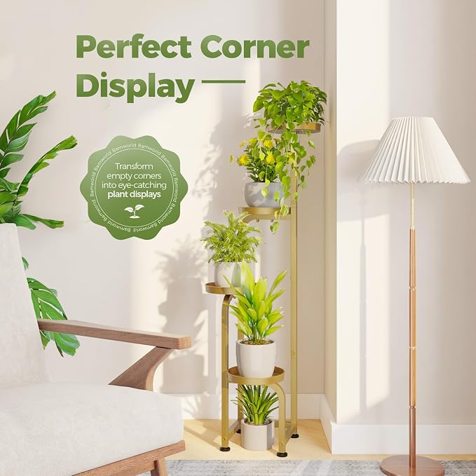 Bamworld Corner Plant Stand Indoor Outdoor, Tall Metal Flower Pot Stands - Image 3