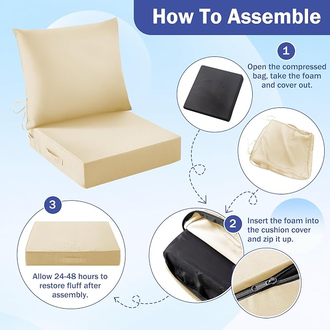 Outdoor Seat Cushion Set, Waterproof & Fade Resistant Patio Chair Cushions - Image 8