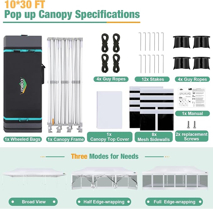 COBIZI 10x30 Canopy Tent, Heavy Duty Pop up Canopy - Image 5