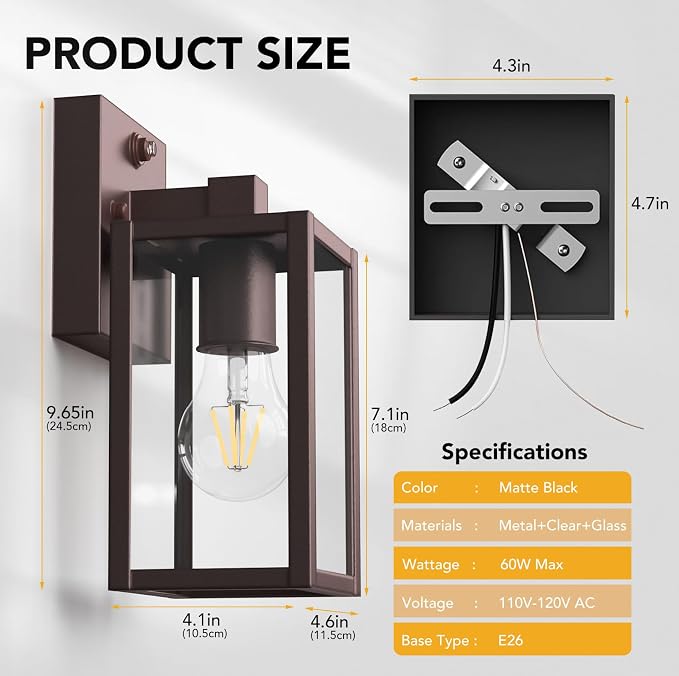 PARTPHONER Dusk to Dawn Outdoor Light Fixtures, Waterproof Exterior Wall Sconce - Image 4