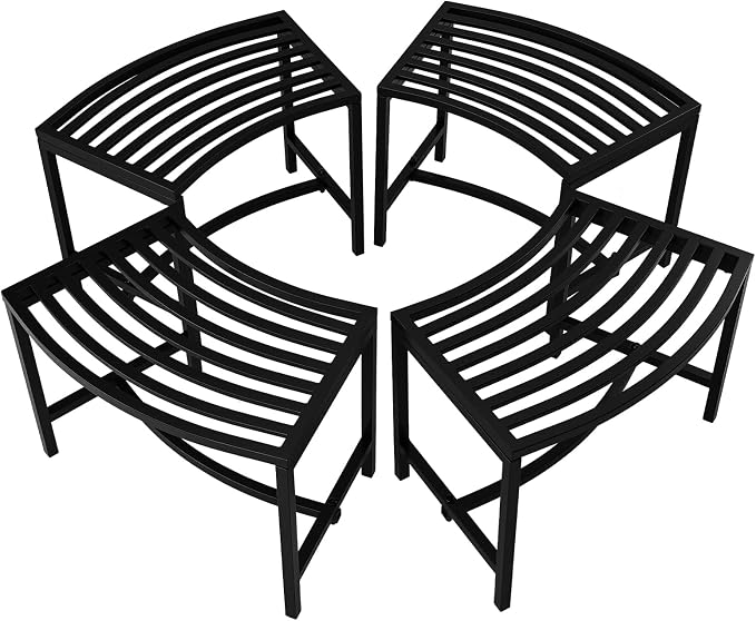 VINGLI Outdoor Metal Curved Bench, Weatherproof Fire Pit Bench Set of 4 by VINGLI