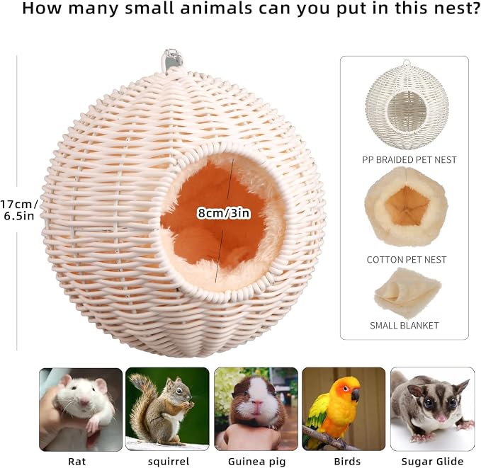 PP Rattan Rat Hammock with Removable Cotton nest, Suitable - Image 2