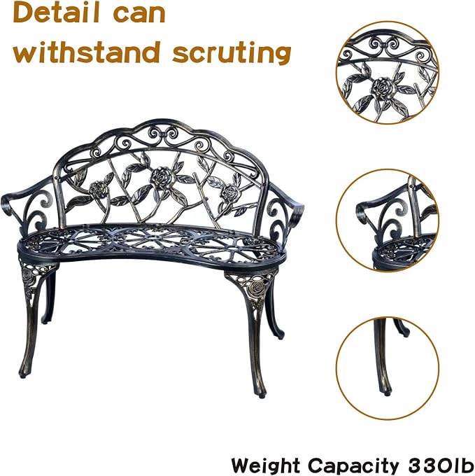 JARDIN DE CENTENNIAL Patio Garden Bench Metal Park Bench Cast Aluminum Outdoor - Image 5
