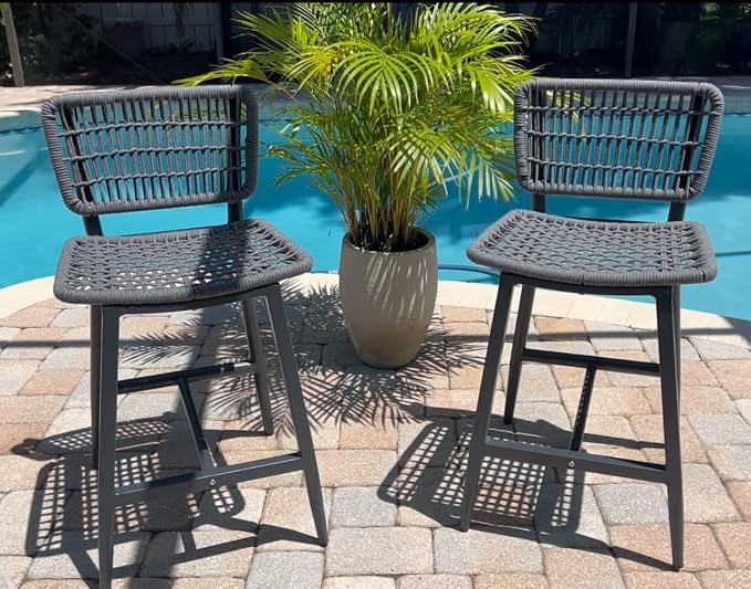 PURPLE LEAF Patio Counter Height Bar Stools Set of 4 Metal Bar Chairs - Image 9