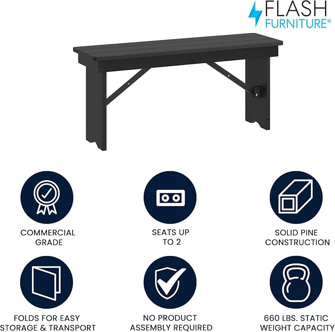 Flash Furniture Hercules Commercial Farmhouse Folding Bench, Antique Solid Pine - Image 4
