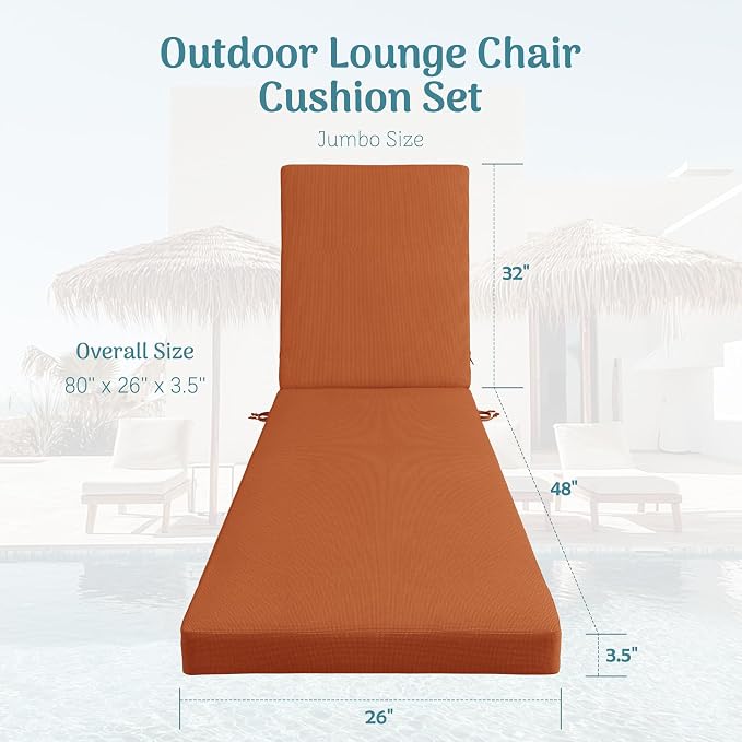 Codi Chaise Lounge Cushions Outdoor, Pool Lounges Chair Cushion Set, Waterproof - Image 2