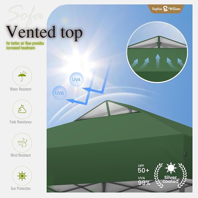 Sophia & William Canopy Tent Pop Up 10x10 ft, One Person Push Set Up Tent - Image 6