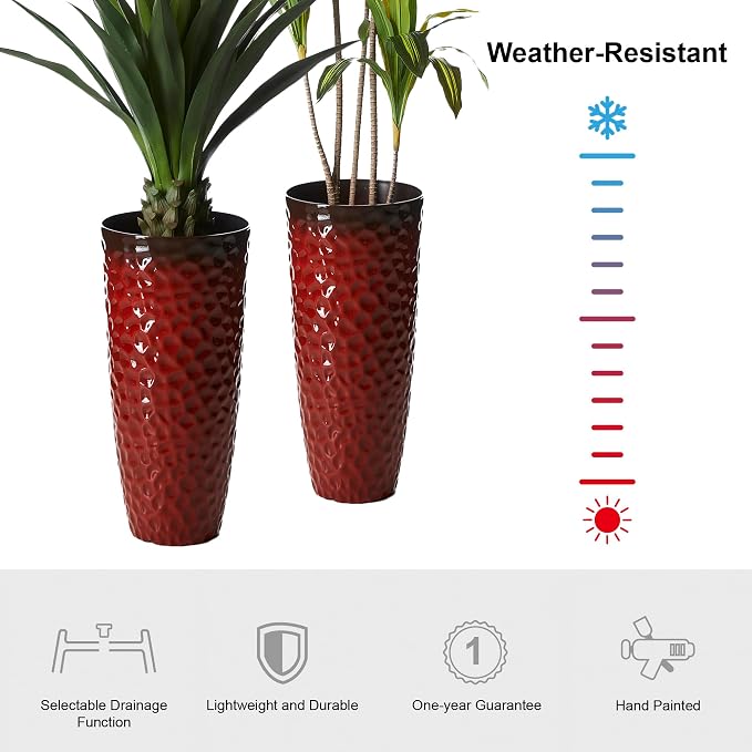 Glitzhome 31" H Large Plastic Tall Planters, Oversized Planters Flower Pots - Image 3