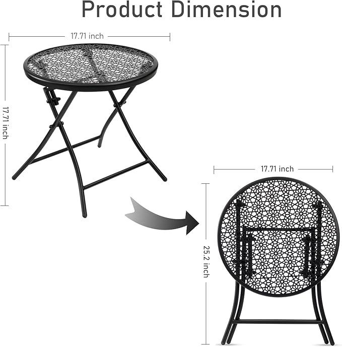 TeoKJ Folding Outdoor Side Tables, Anti Rust Small Patio Table Round Metal - Image 3