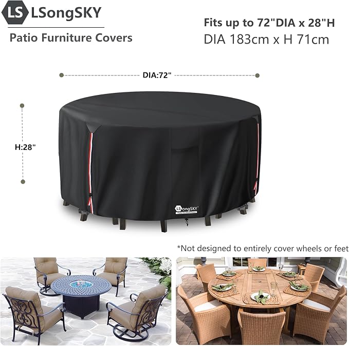 Round Patio Furniture Covers, 600D Heavy Duty Waterproof Outdoor Furniture Cover - Image 2