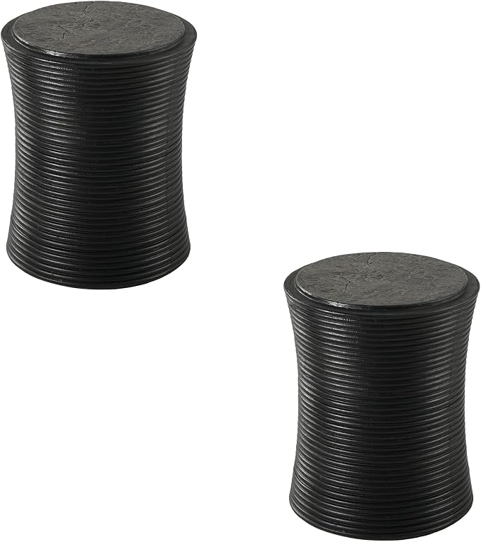 COSIEST Set of 2 Outdoor Side Table Black, Round MgO Concrete Side Table by COSIEST