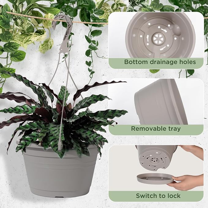 VIDELLY 4 Pcs Hanging Planters, Light Gray - Image 3
