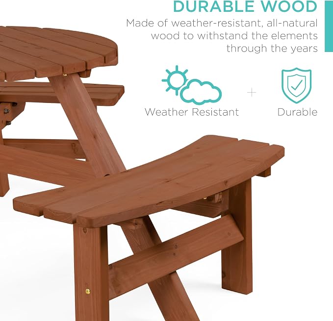 Best Choice Products 6-Person Circular Outdoor Wooden Picnic Table - Image 3
