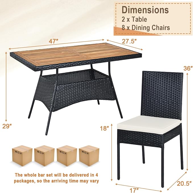 Tangkula 10 Piece Wicker Patio Dining Set, Outdoor Rattan Table & Chairs Set - Image 4