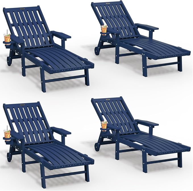Patio Chaise Lounge Chair Set of 4, Oversized Lounge Chair Outdoor by THOEOE