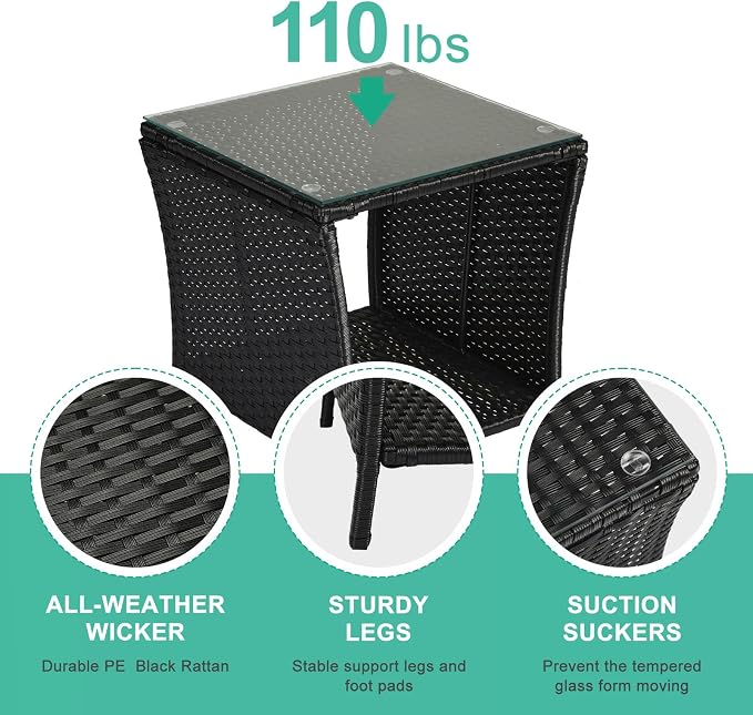 VINGLI Outdoor Wicker Side Table Patio Side Tables - Image 4