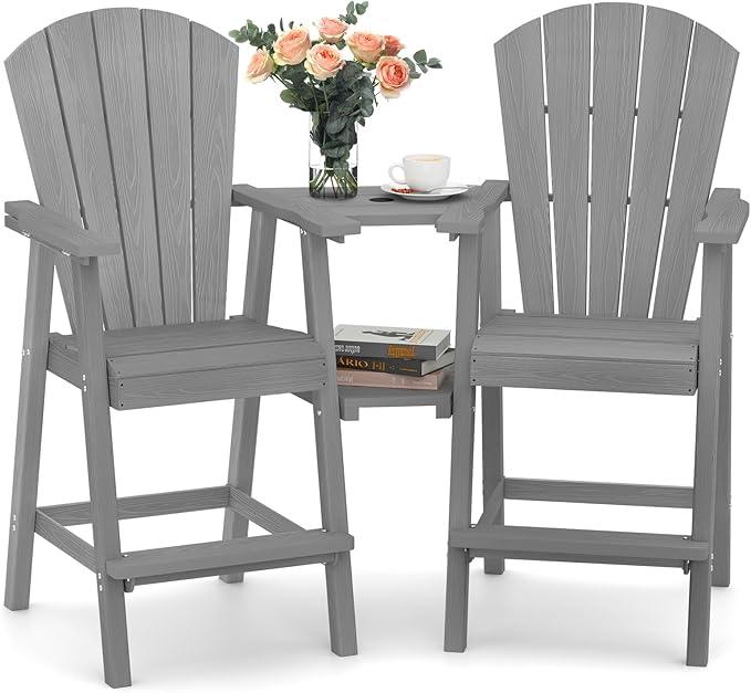 Ciokea Tall Adirondack Chairs Set of 2, HDPE Outdoor Adirondack Bar Stools by CIOKEA