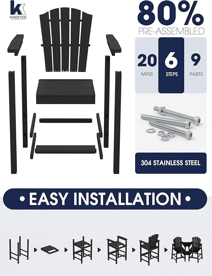 KINGYES Tall Adirondack Chair Set of 4 - Image 3