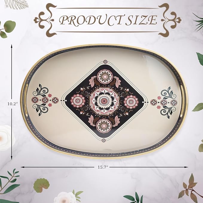 Oval Plastic Serving Tray with Handles, Elegant Decorative Tray - Image 3