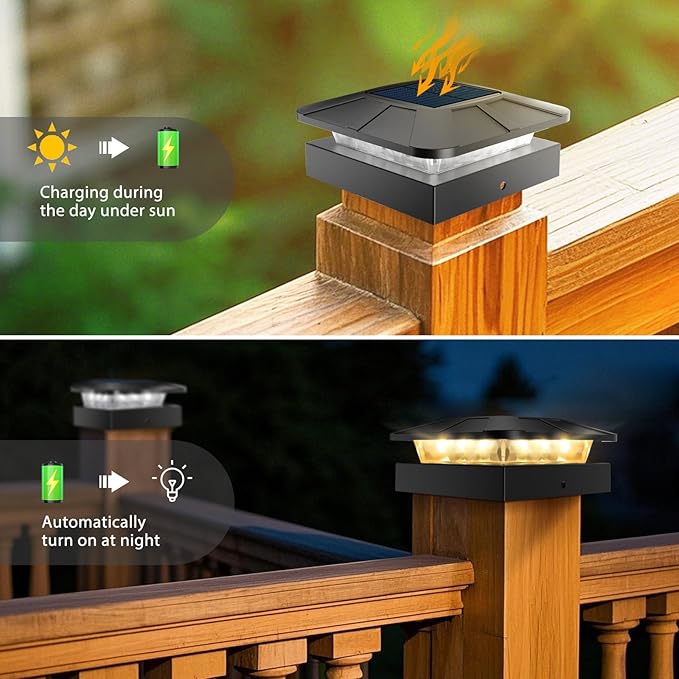 Peasur 4x4 Solar Post Cap Lights Outdoor 12 Packs, 3 Lighting Modes LED Post - Image 3