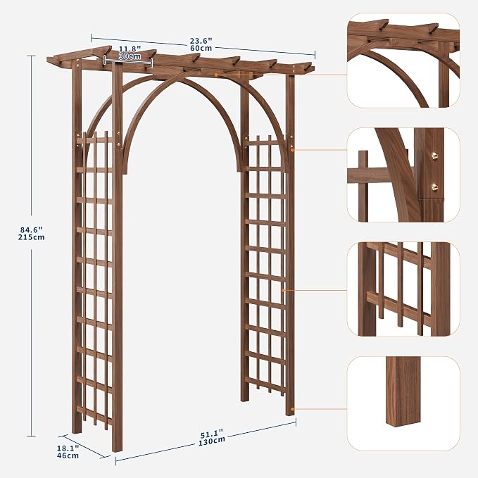 85 inch Garden Arbor Arch, Solid Wood Wedding Arch Ceremony Backyard, Rustic - Image 2