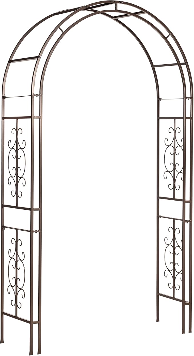 Plow & Hearth Arch Metal Outdoor Garden Arbor Montebello Gunmetal 7 Feet Tall by PlowHearth